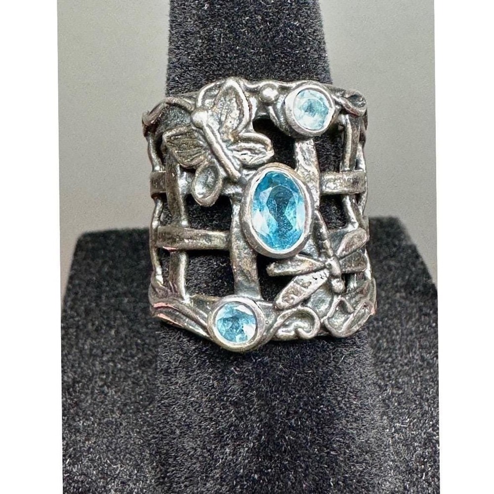 Paz Creations PZ Vintage 925 Sterling Silver Blue Topaz Butterfly Ring Size 5.5